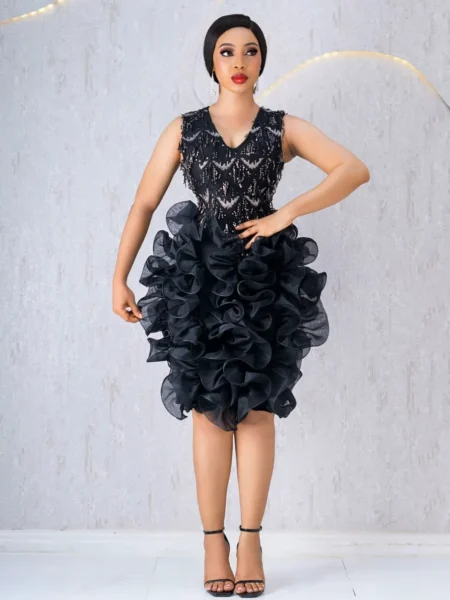 Black sequin dress with mesh Ruffles