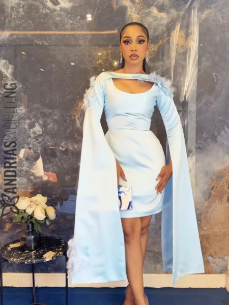 Sky blue dress with cape sleeves