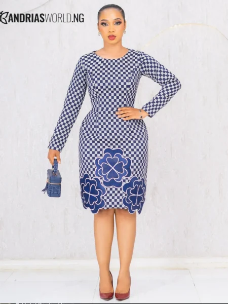 Blue&white Denim check dress