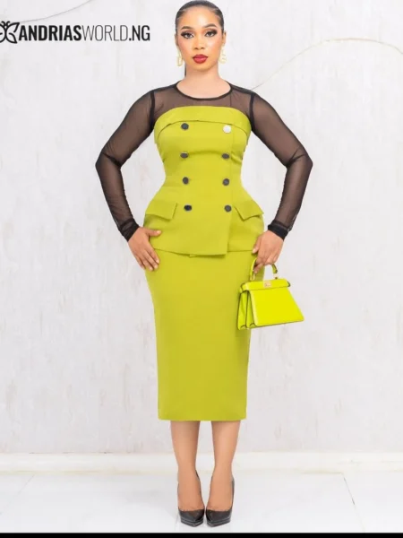 Lemon skirt set with black mesh top