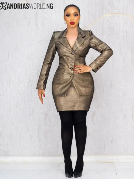 Gold Metallic Damask Skirt Suit