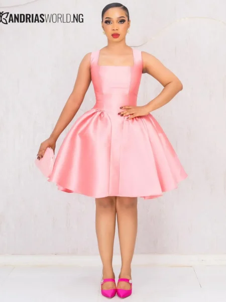 Peach mikado skater mini dress