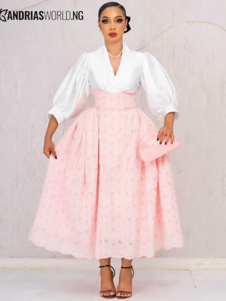 pinklace Skater skirt with white duchess top