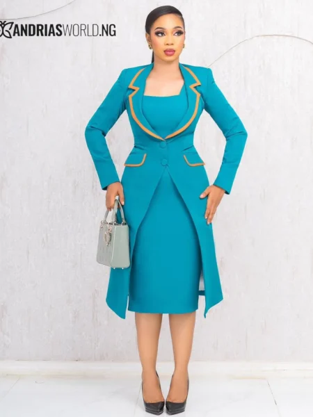 Teal and Orange dress with blazer