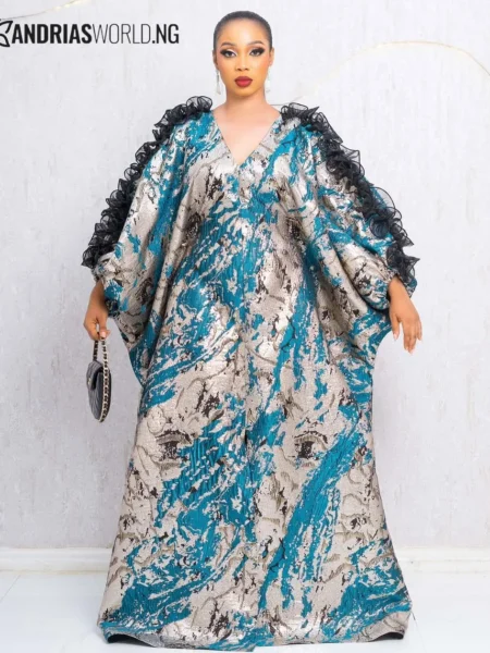 Teal blue and gold damask bubu dress