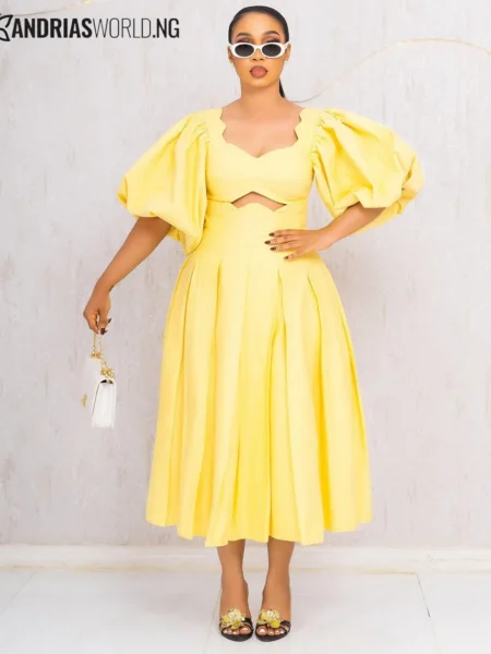 Yellow cut out flare dress