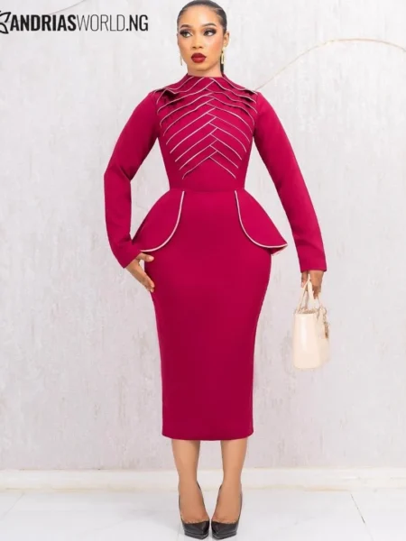 Wine long sleeves midi dress