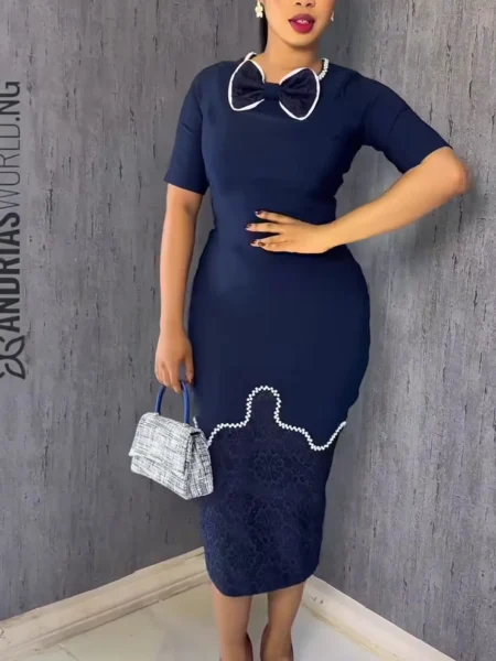 Navyblue midi dress with lace detail