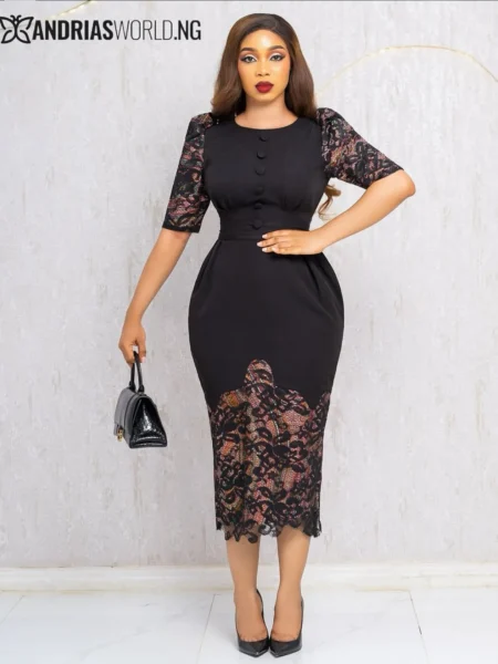 Black midi dress with lace details