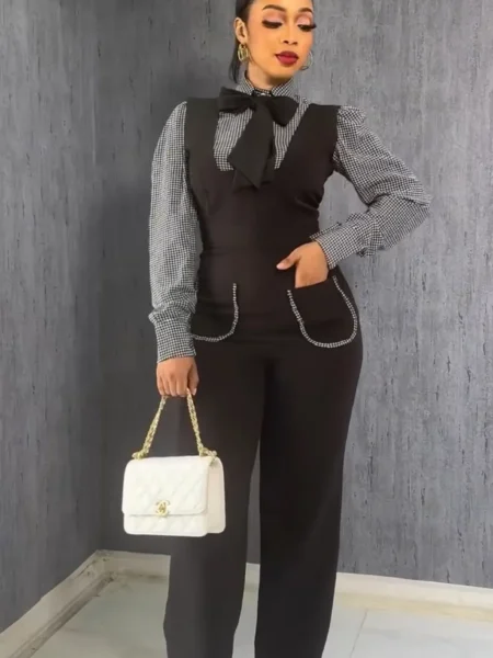 Black jumpsuit with check shirt