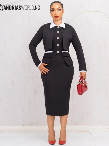 Black white three piece skirt suit