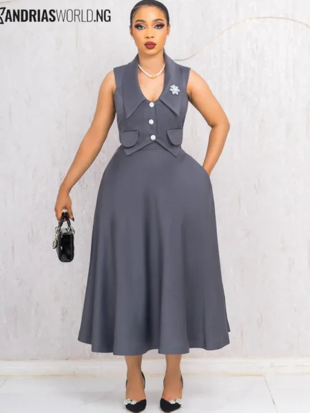 Grey sleeveless top and skirt set