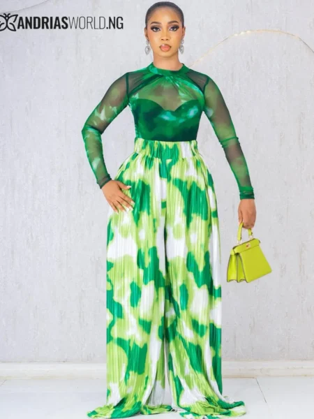 Multicolored Trouser and Green Mesh Top