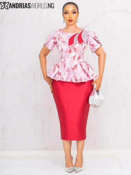 Red damask skirt set