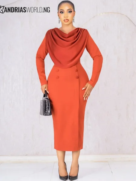 Orange midi cowl neck dress