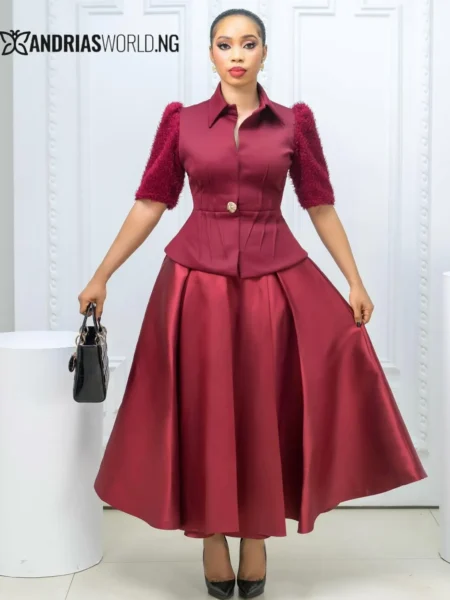 Wine Scuba Top with Mikado Skirt