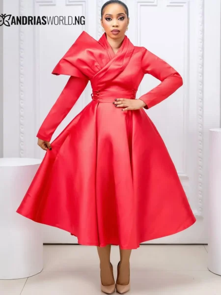 Red Mikado Long sleeve Skater Dress