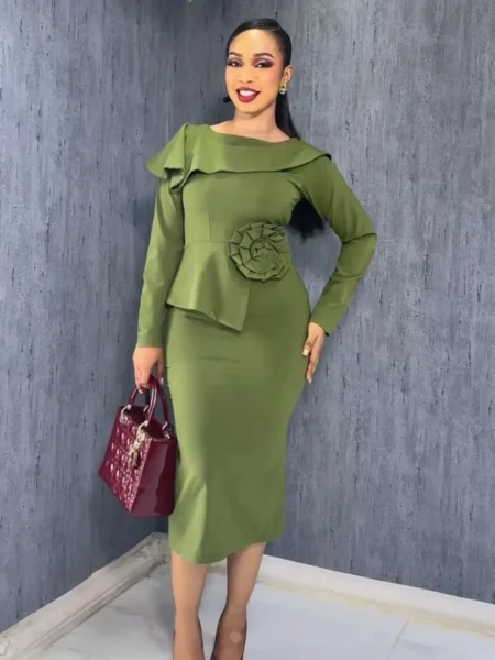 Green peplum dress with rose