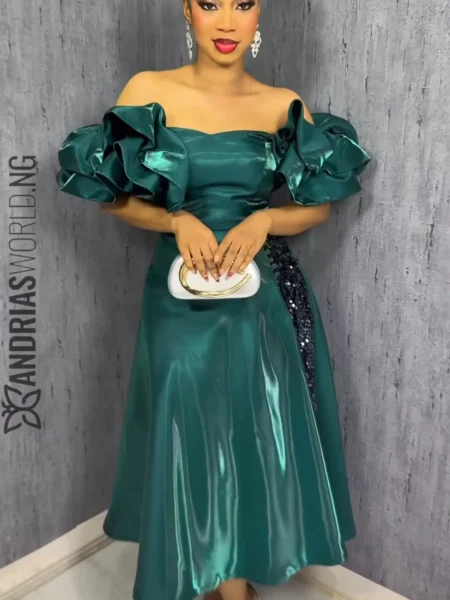 Green mikado skater skirt set with sequin detail