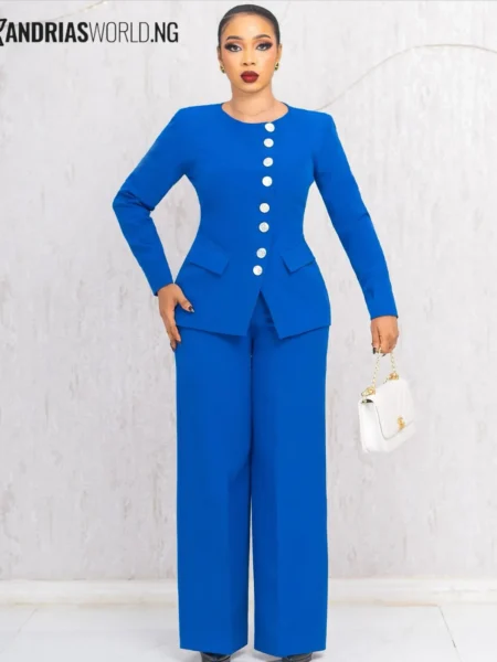 Blue two piece trouser suit