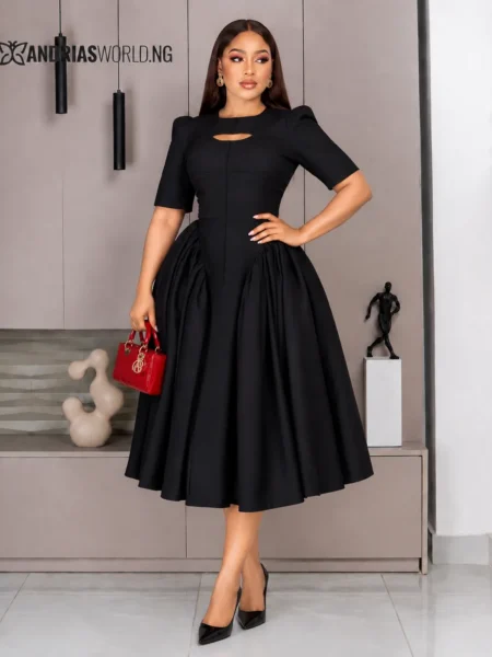 (PRE-ORD) Black Midi Skater Dress