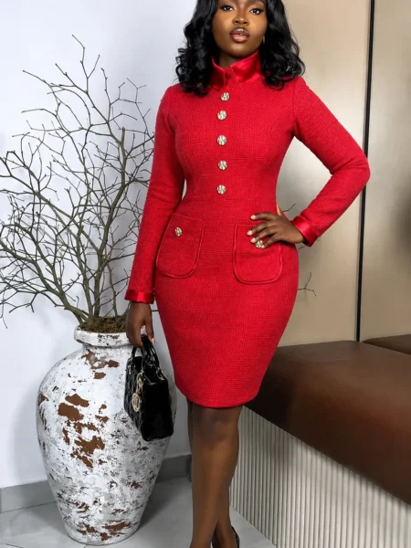(PRE-ORDER) Red Midi Collared Dress