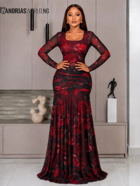 (PRE-ORD) Burgundy and Black Floral Mesh Dress