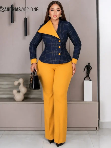 (PRE-ORDER) Navy blue and Mustard Yellow Two piece Set