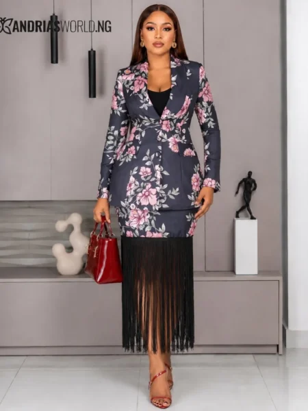 (PRE-ORD) Floral Fringe Skirt Suit