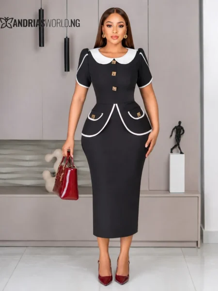 (PRE-ORDER) Black and White Peplum Midi Dress