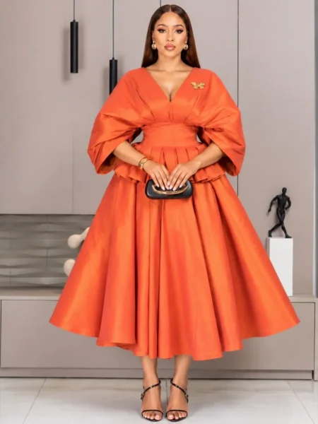 (PRE-ORD) Orange Taffeta Peplum Skirt Set