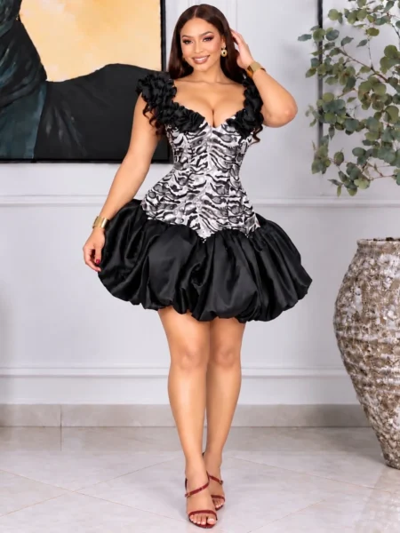 Black and White Damask Corset Dress (PRE-ORD)