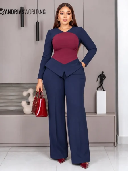 (PRE-ORD) Navy blue and Deep burgundy Trouser Set