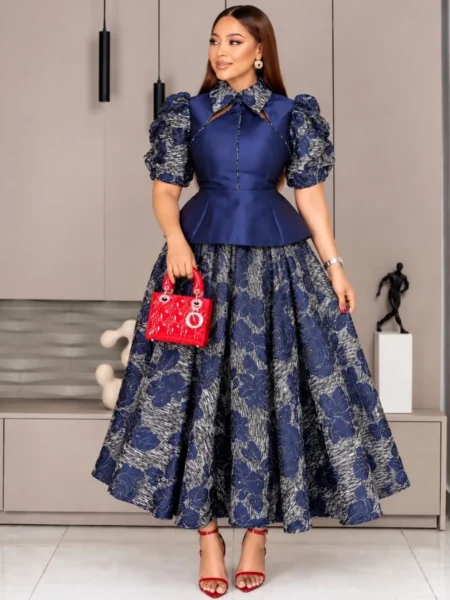 (PRE-ORD) Royal Blue & Silver Peplum Two-Piece Set