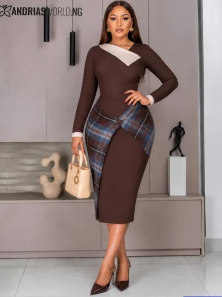 (PRE-ORD) Brown and nude midi dress