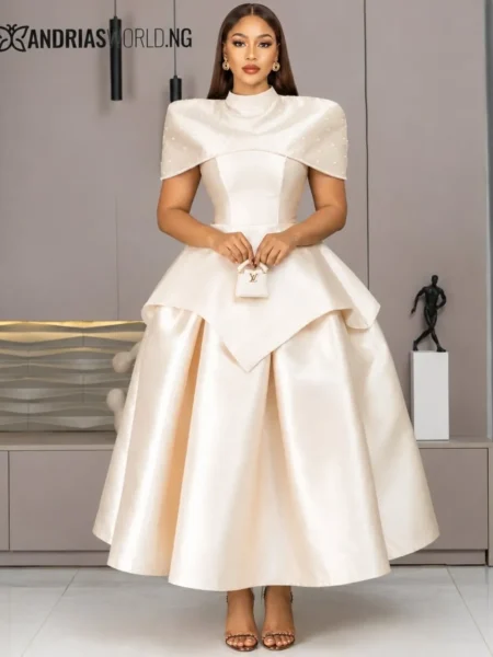 (PRE-ORD) Pearl Cream Beaded Dress with Detachable Cape