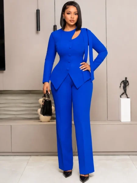 (PRE-ORD) Blue Peplum Trouser Set