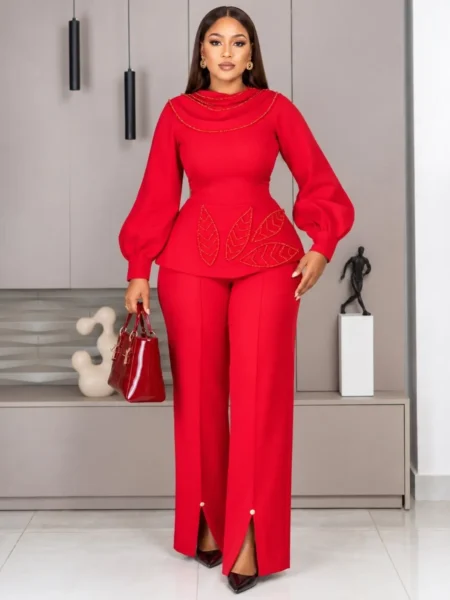 (PRE-ORD) Red Peplum Two-Piece Set