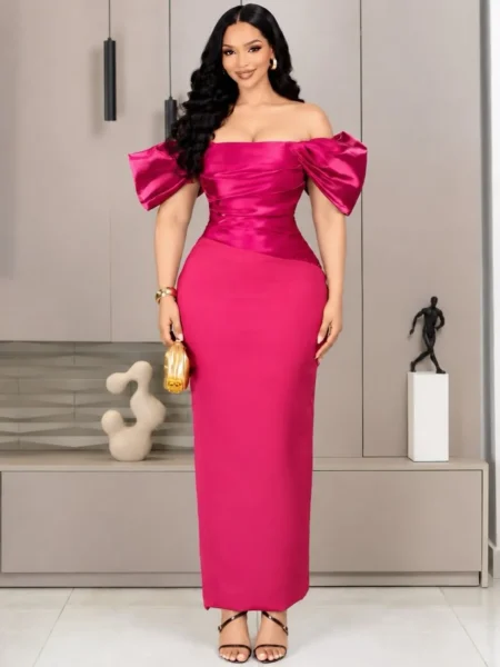 (PRE-ORD) Dark pink Off-shoulder Corset Maxi Dress