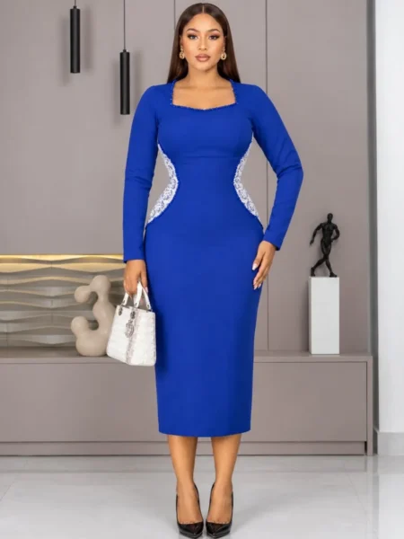 (PRE-ORD) Royal Blue Beaded Dress with Lace-Detail