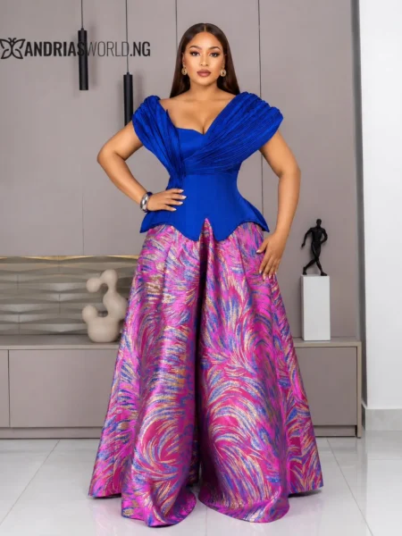 (PRE-ORD) Blue Corset and Multicolored Damask Palazzo Trouser